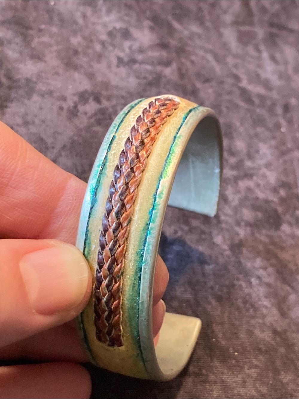 Handcrafted Turquoise and Brown Braided Leather Cuff Bracelet